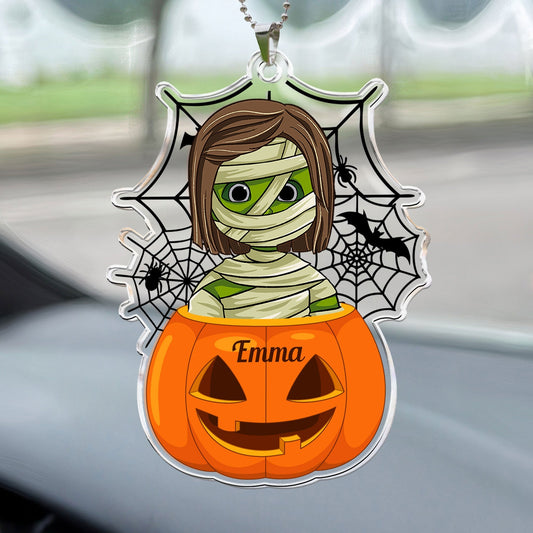 Scary Monster Kid In The Pumpkin Halloween Gift Personalized Car Ornament_7
