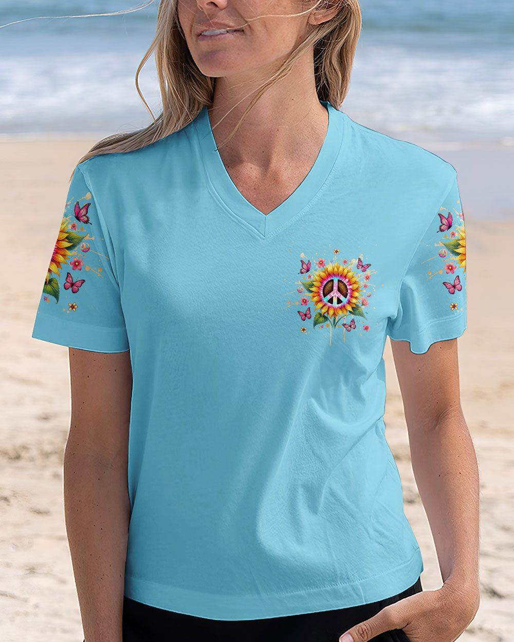 Soul Full of Sunshine Colorful Sunflower Peace Sign AOP Shirts _13_ le8GB