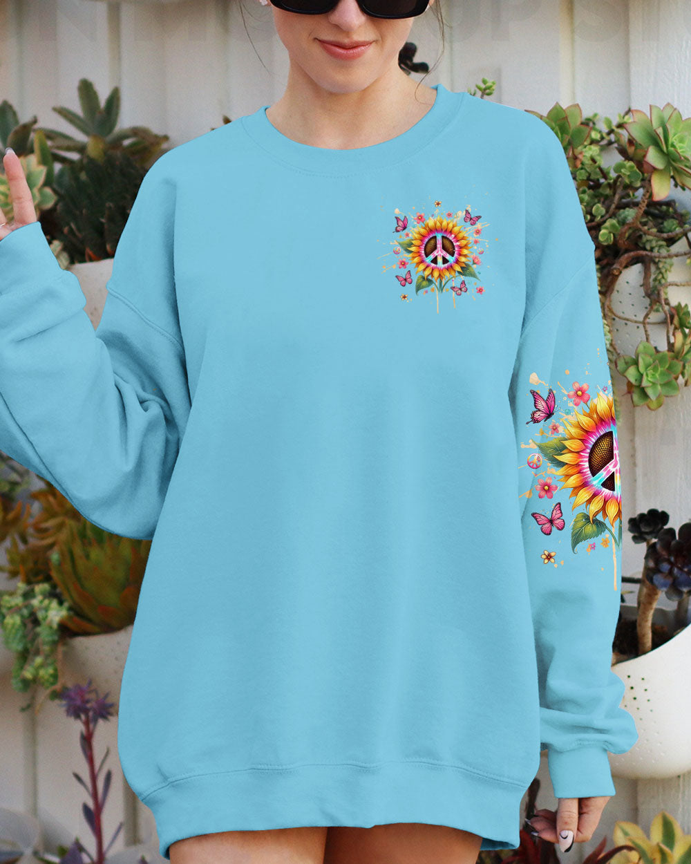 Soul Full of Sunshine Colorful Sunflower Peace Sign AOP Shirts _3_ y6juN