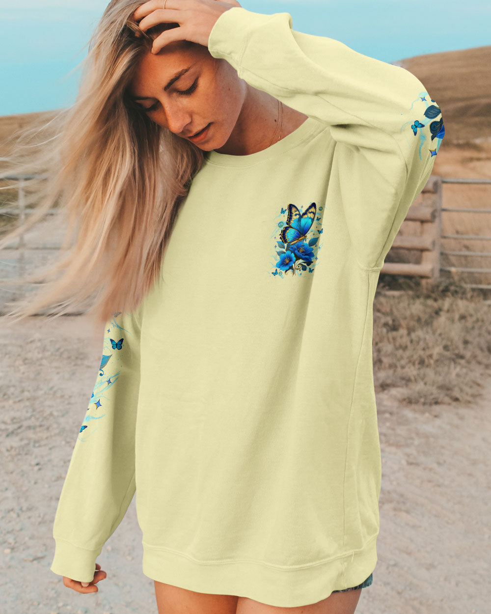 Soul of a Gypsy Heart of a Hippie Spirit of a Fairy Blue Floral Butterfly Graphic AOP Shirts _4_ ucYFf