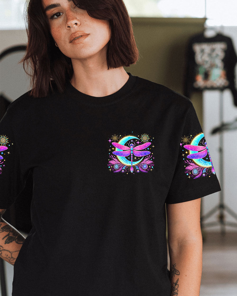 Soul of a Gypsy Heart of a Hippie Spirit of a Fairy Boho Moon and Dragonfly AOP Shirts _12_ EIHdr