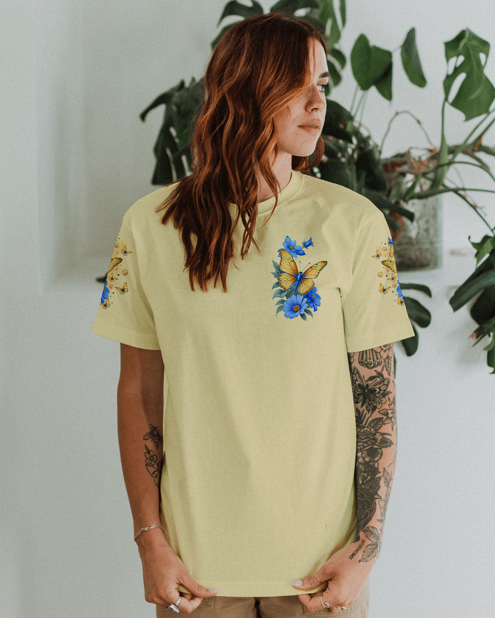 Soul of a Gypsy Heart of a Hippie Spirit of a Fairy Butterflies and Blue Flowers AOP Shirts _9_ PTagd