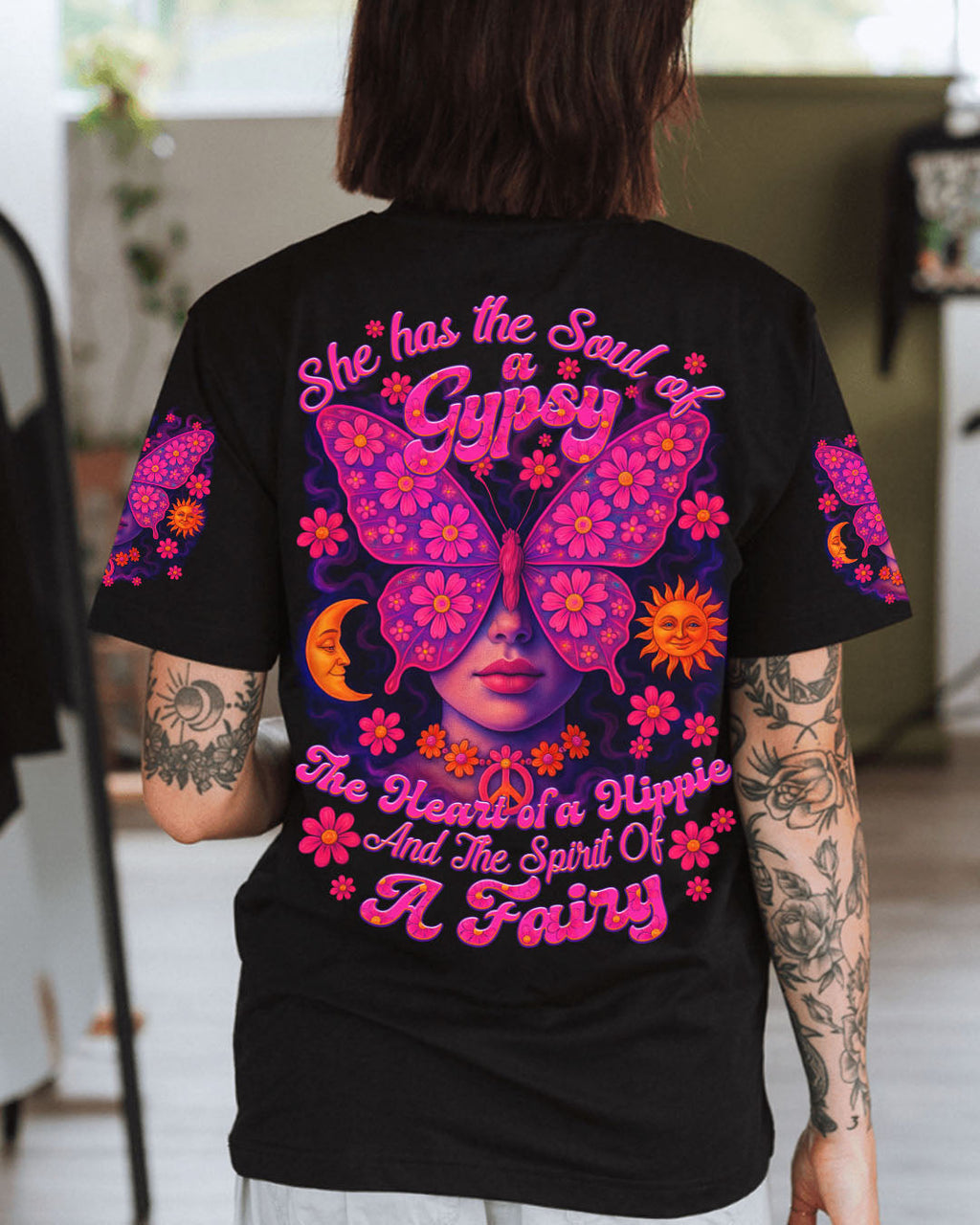 Soul of a Gypsy Heart of a Hippie Spirit of a Fairy Flower Butterfly Tee for Women AOP Shirts _1_ owEfi