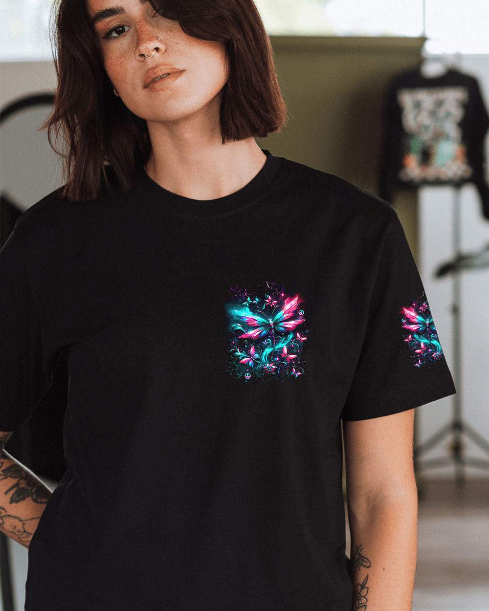 Soul of a Gypsy Heart of a Hippie Spirit of a Fairy Neon Butterfly Hippie AOP Shirts _2_ 3F32b