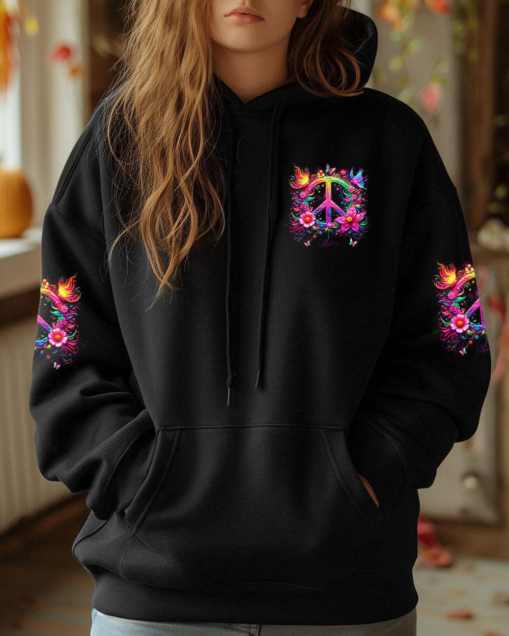 Soul of a Gypsy Heart of a Hippie Spirit of a Fairy Neon Flowers Peace Symbol AOP Shirts _13_ ljzab
