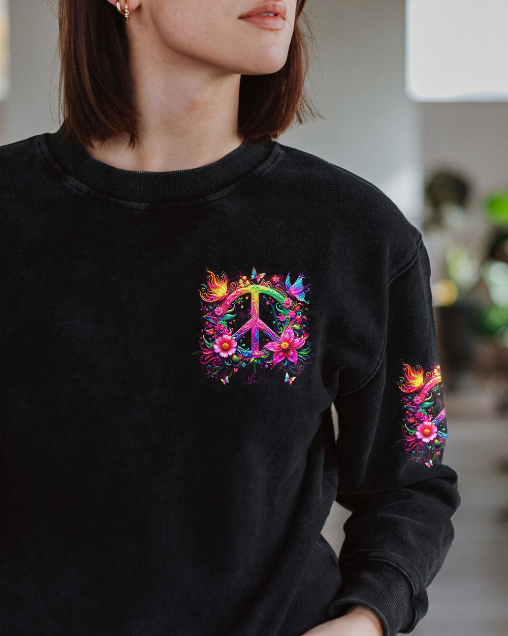 Soul of a Gypsy Heart of a Hippie Spirit of a Fairy Neon Flowers Peace Symbol AOP Shirts _2_ Nco48