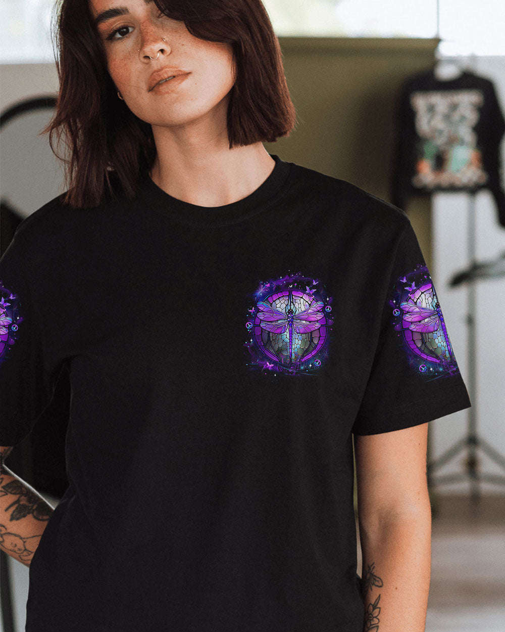 Soul of a Gypsy Heart of a Hippie Spirit of a Fairy Purple Dragonfly Magical AOP Shirts _10_ LLn6Z