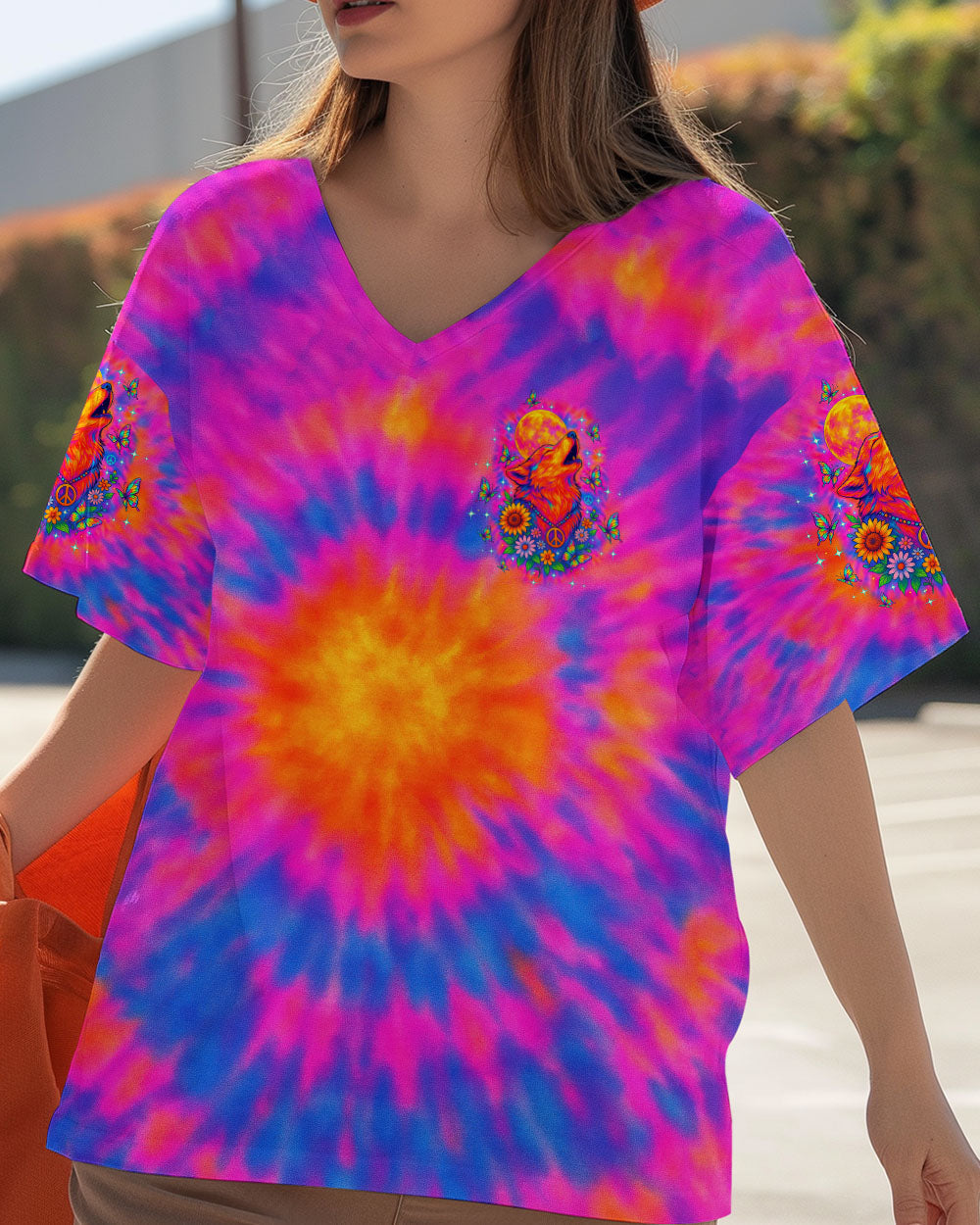 Spirit of the Wolf Heart of the Wild Tie Dye Wolf with Peace _26 Flower AOP Shirts _13_ bssxg