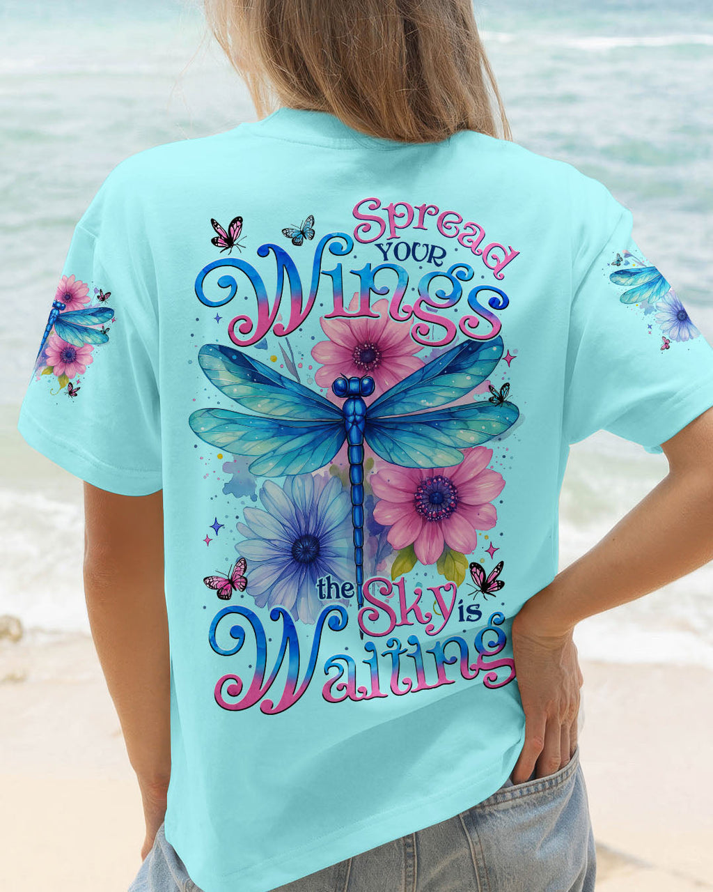 Spread Your Wings the Sky is Waiting Dragonfly Floral Nature Graphic AOP Shirts _1_ ZLEMS