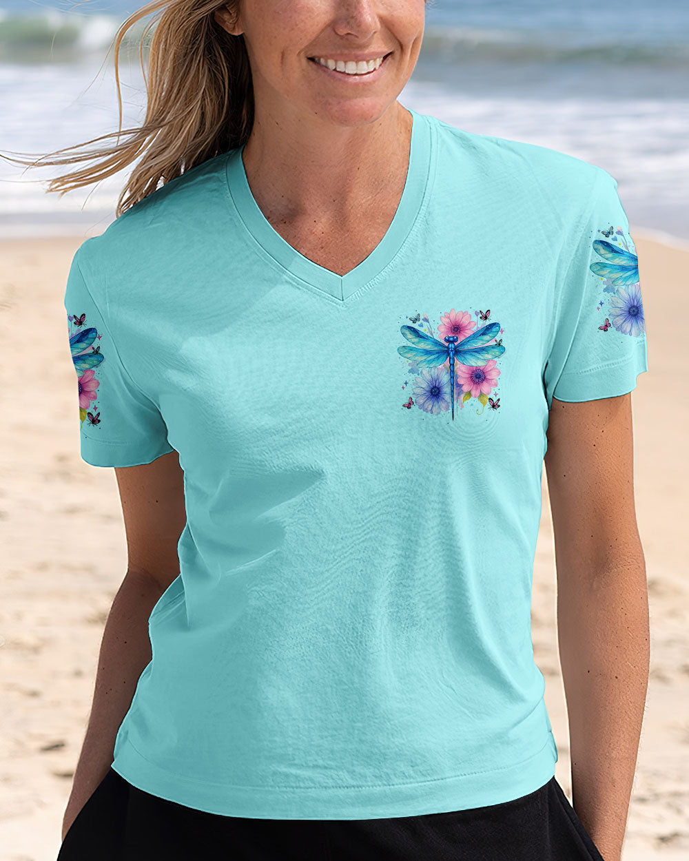 Spread Your Wings the Sky is Waiting Dragonfly Floral Nature Graphic AOP Shirts _4_ alrVD
