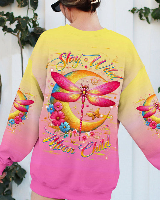 Stay Wild Moon Child Hippie Pink Yellow Dragonfly and Crescent Moon AOP Shirts _10_ 7rjSc