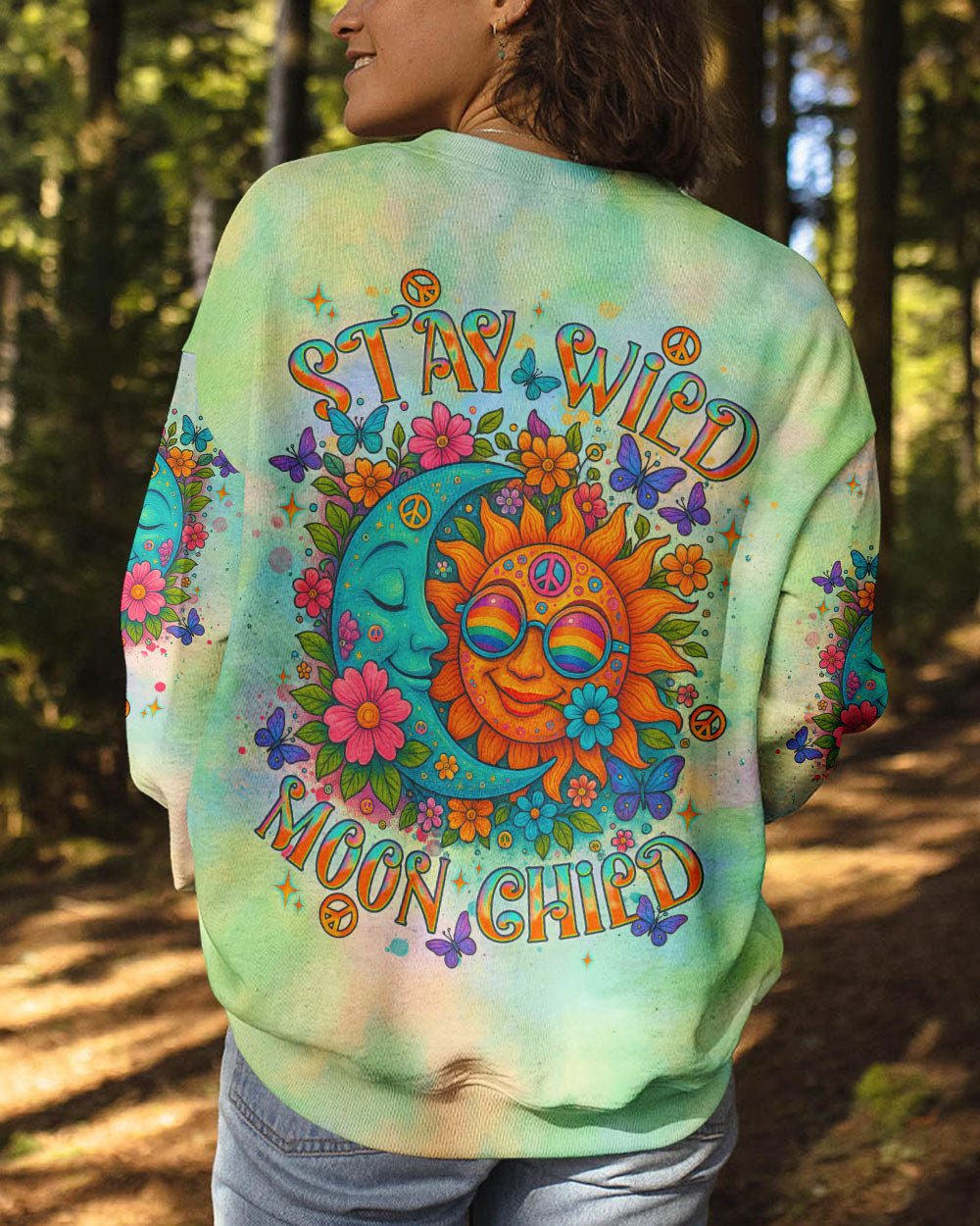 Stay Wild Moon Child Hippie Sun and Moon Tie Dye Design for Women AOP Shirts _10_ qLGTd
