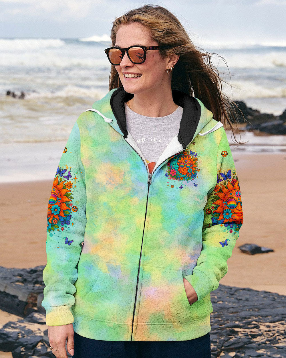 Stay Wild Moon Child Hippie Sun and Moon Tie Dye Design for Women AOP Shirts _11_ WXF0p