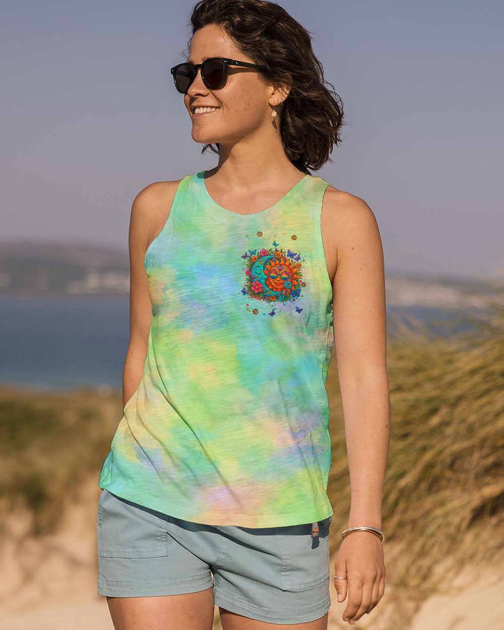 Stay Wild Moon Child Hippie Sun and Moon Tie Dye Design for Women AOP Shirts _13_ HDbCs