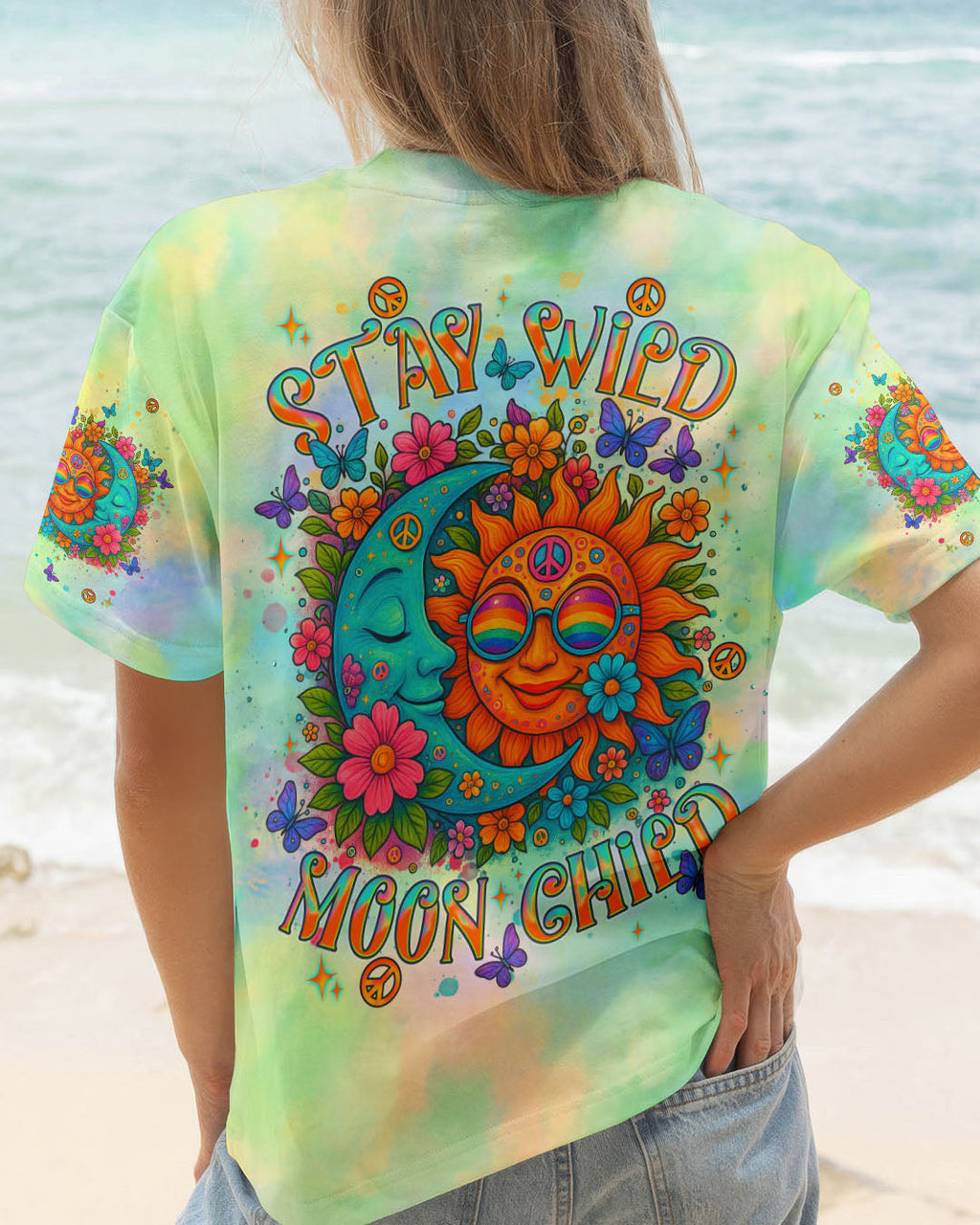 Stay Wild Moon Child Hippie Sun and Moon Tie Dye Design for Women AOP Shirts _1_ WIn5j