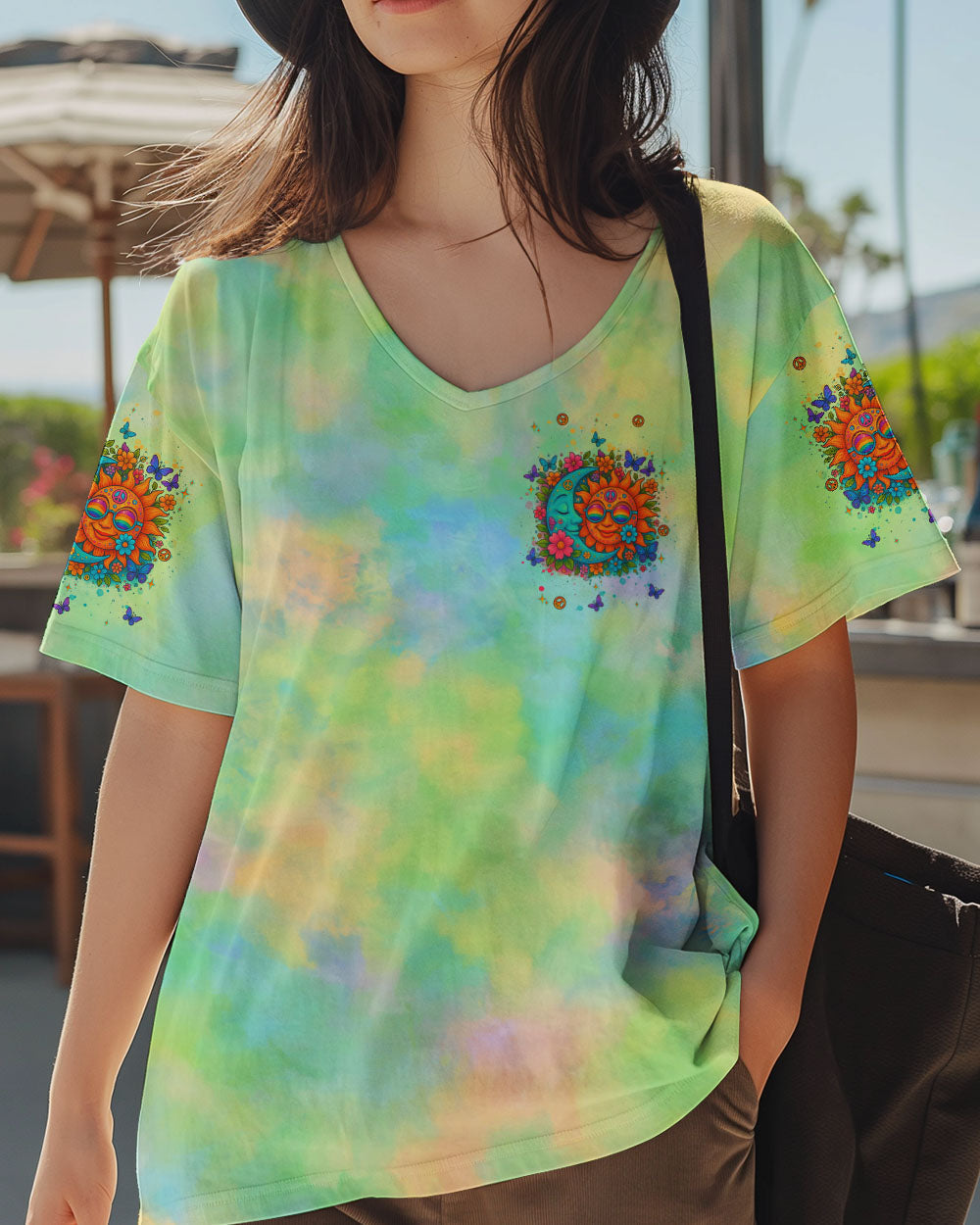 Stay Wild Moon Child Hippie Sun and Moon Tie Dye Design for Women AOP Shirts _5_ EwWHu