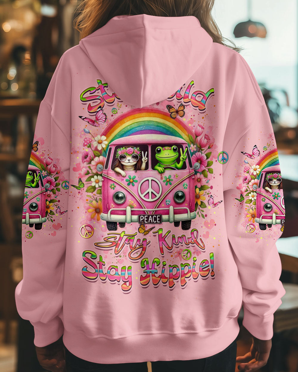 Stay Wild Stay Kind Stay Hippie Retro Peace Car Frog Graphic AOP Shirts _10_ mnBxq