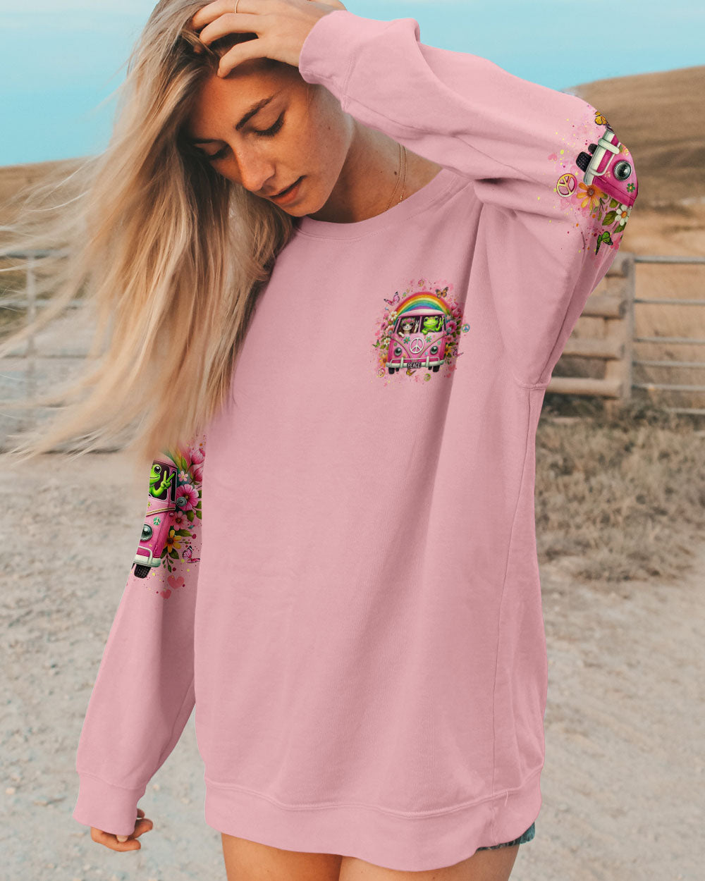 Stay Wild Stay Kind Stay Hippie Retro Peace Car Frog Graphic AOP Shirts _4_ rqi8I