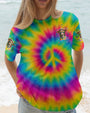 The Rebel in Me will Never Dia Colorful Tie Dye Cow with Peace Sign and Flowers Design AOP Shirts _13_ fB7K0