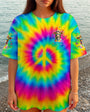 The Rebel in Me will Never Dia Colorful Tie Dye Cow with Peace Sign and Flowers Design AOP Shirts _15_ Wy1E3