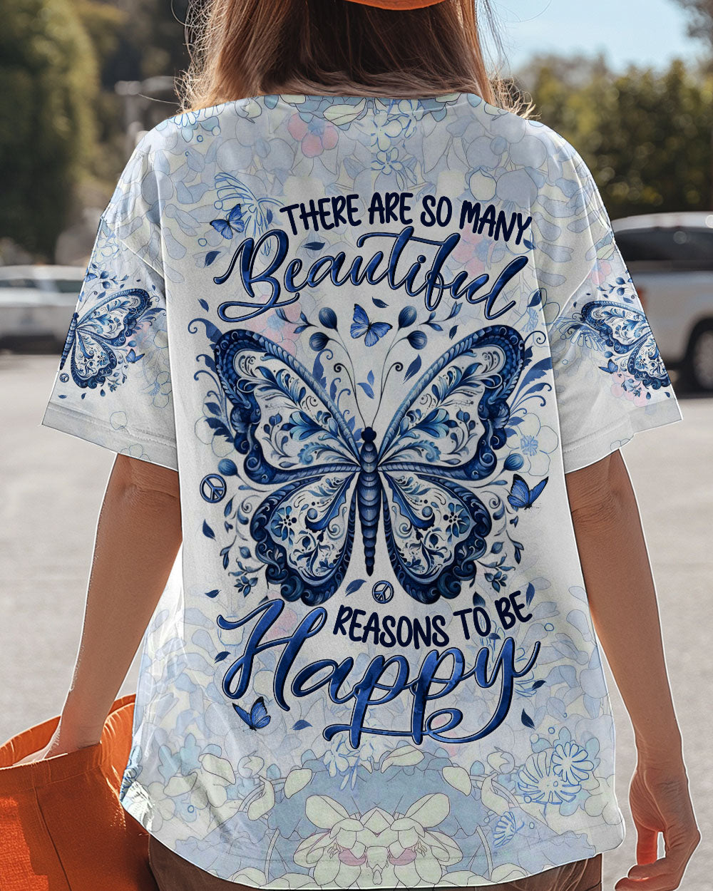 There Are So Many Beautiful Reasons to Be Happy Blue Butterfly Graphic AOP Shirts _1_ zvn0f