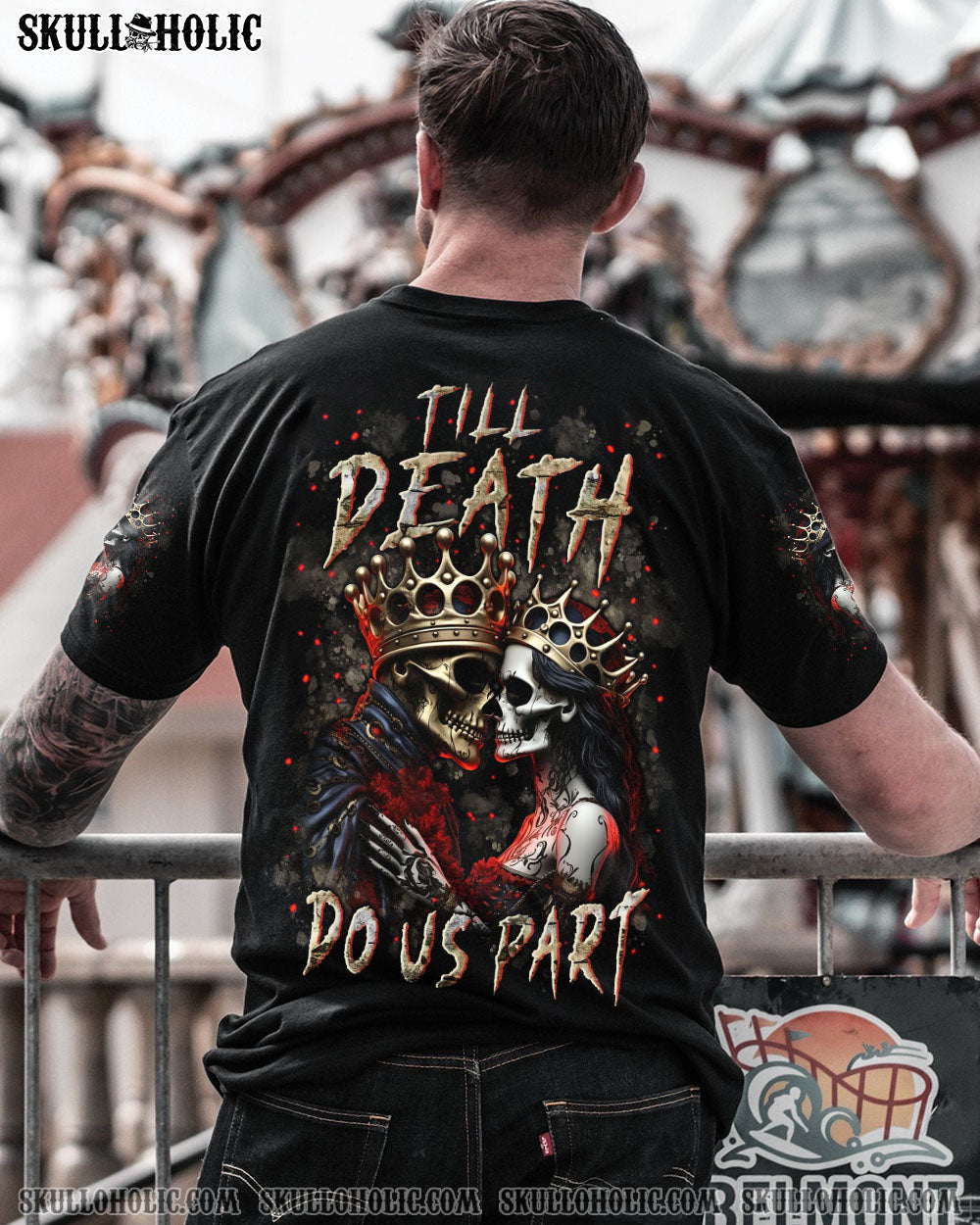 Till Death Do Us Part Gothic Skull Couple King and Queen Dark Love AOP Shirts _1_ 6Drn7