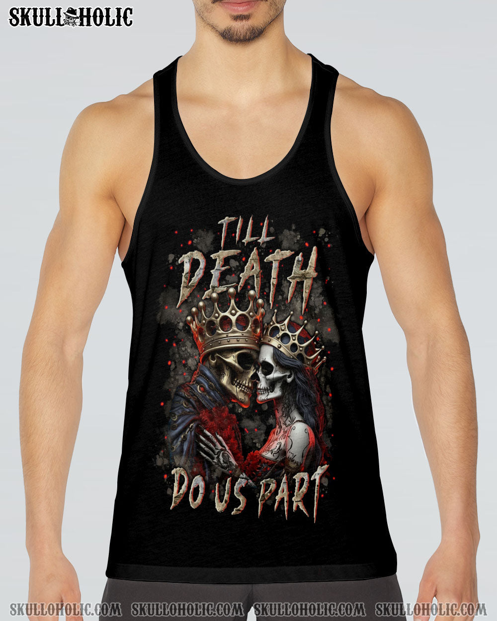 Till Death Do Us Part Gothic Skull Couple King and Queen Dark Love AOP Shirts _24_ S4FkE