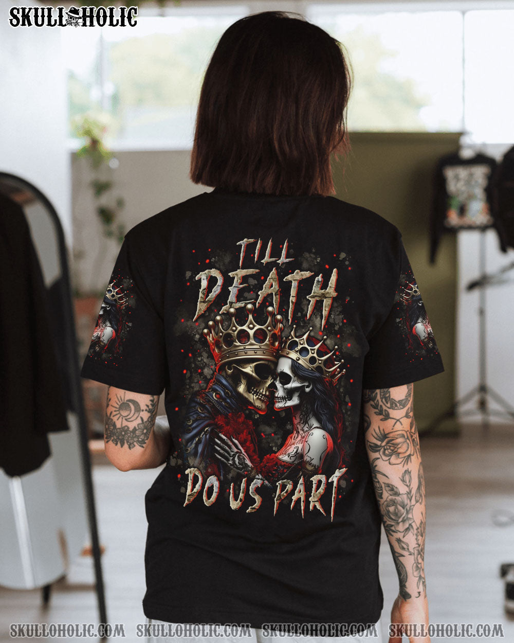 Till Death Do Us Part Gothic Skull Couple King and Queen Dark Love AOP Shirts _2_ GHPbK