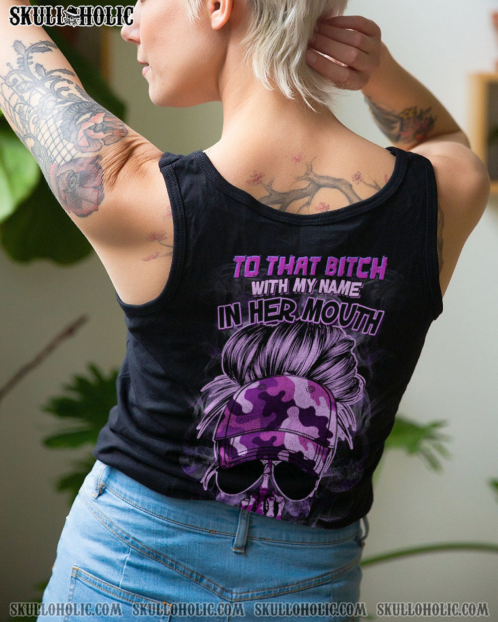 To that B with my name In Her Mouth Sassy Skull Purple Camo Attitude for Women AOP Shirts _16_ fsbz2