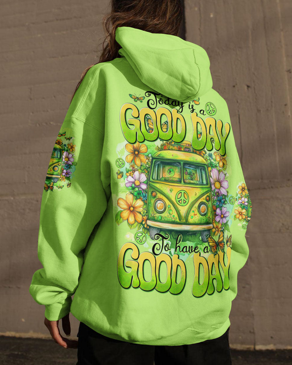 Today Is a Good Day to Have a Good Day Green Hippie Van Flower AOP Shirts _1_ cGnCA