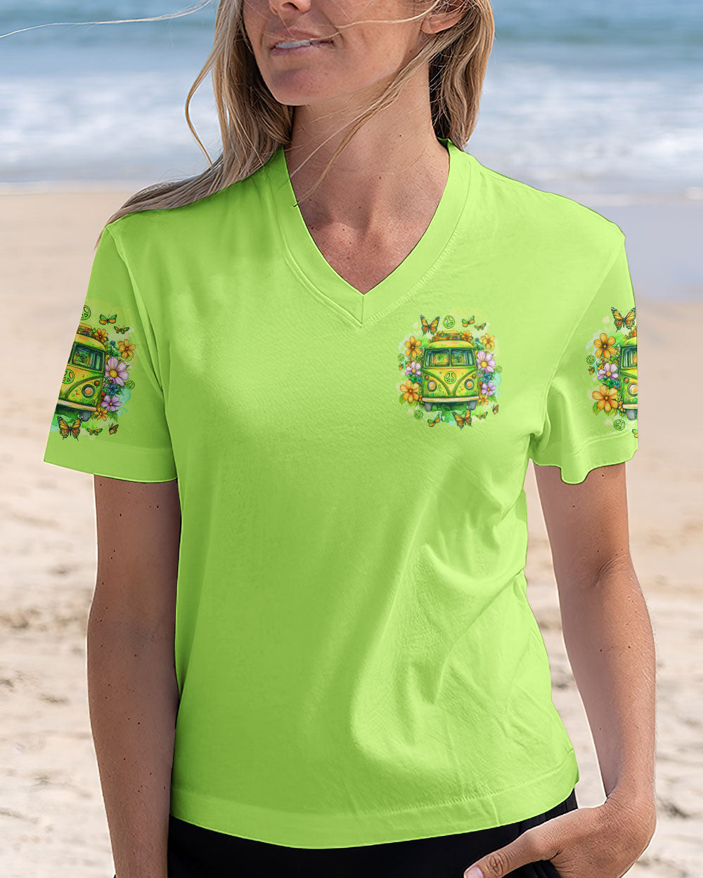 Today Is a Good Day to Have a Good Day Green Hippie Van Flower AOP Shirts _4_ Mrb8q
