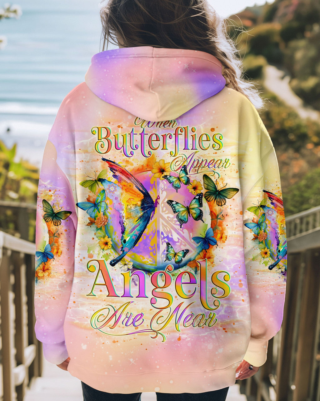 When Butterflies Appear Angels Are Near Memorial Butterfly AOP Shirts _1_ BG9cD
