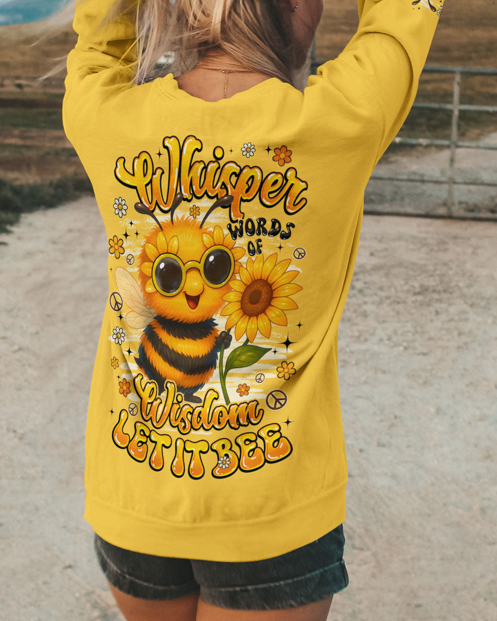 Whisper Words of Whisper Let It Bee Cute Sunflower _26 Peace Bee Design AOP Shirts _7_ JKee2