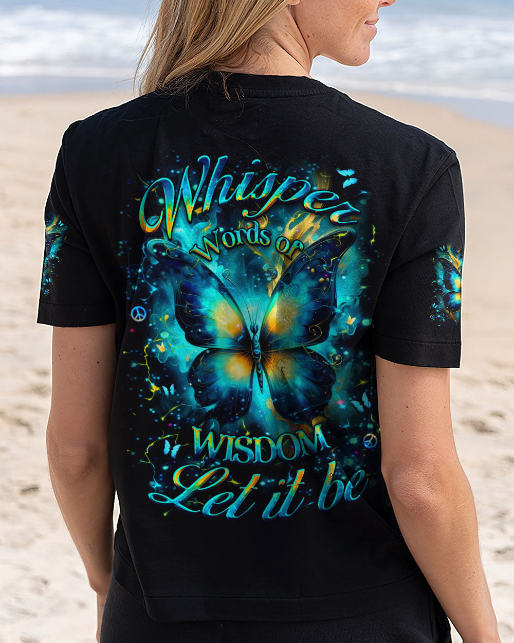Whisper Words of Wisdom Let It Be Blue Butterfly Hippie Style AOP Shirts _5_ dLRjV