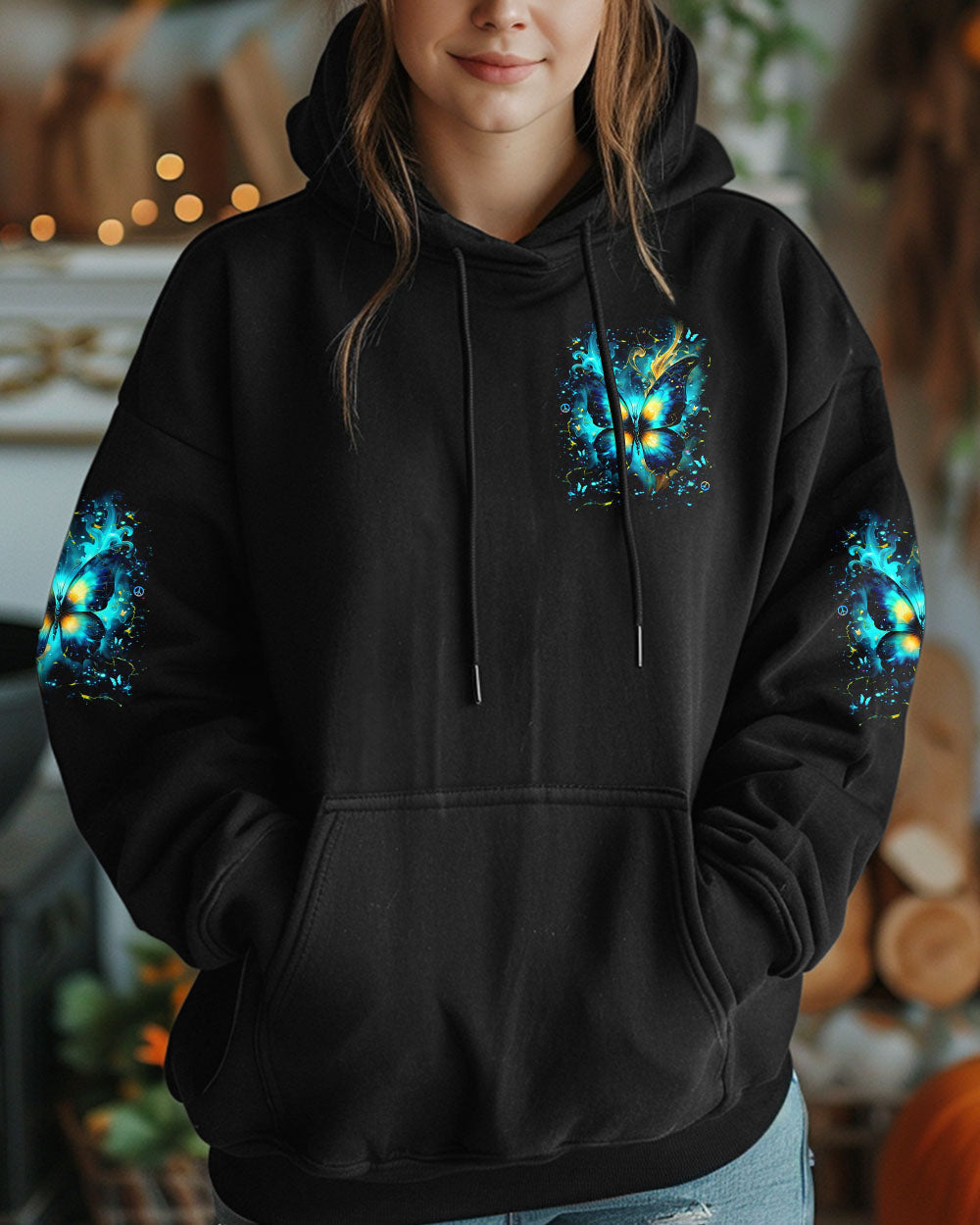 Whisper Words of Wisdom Let It Be Blue Butterfly Hippie Style AOP Shirts _6_ FOXoG