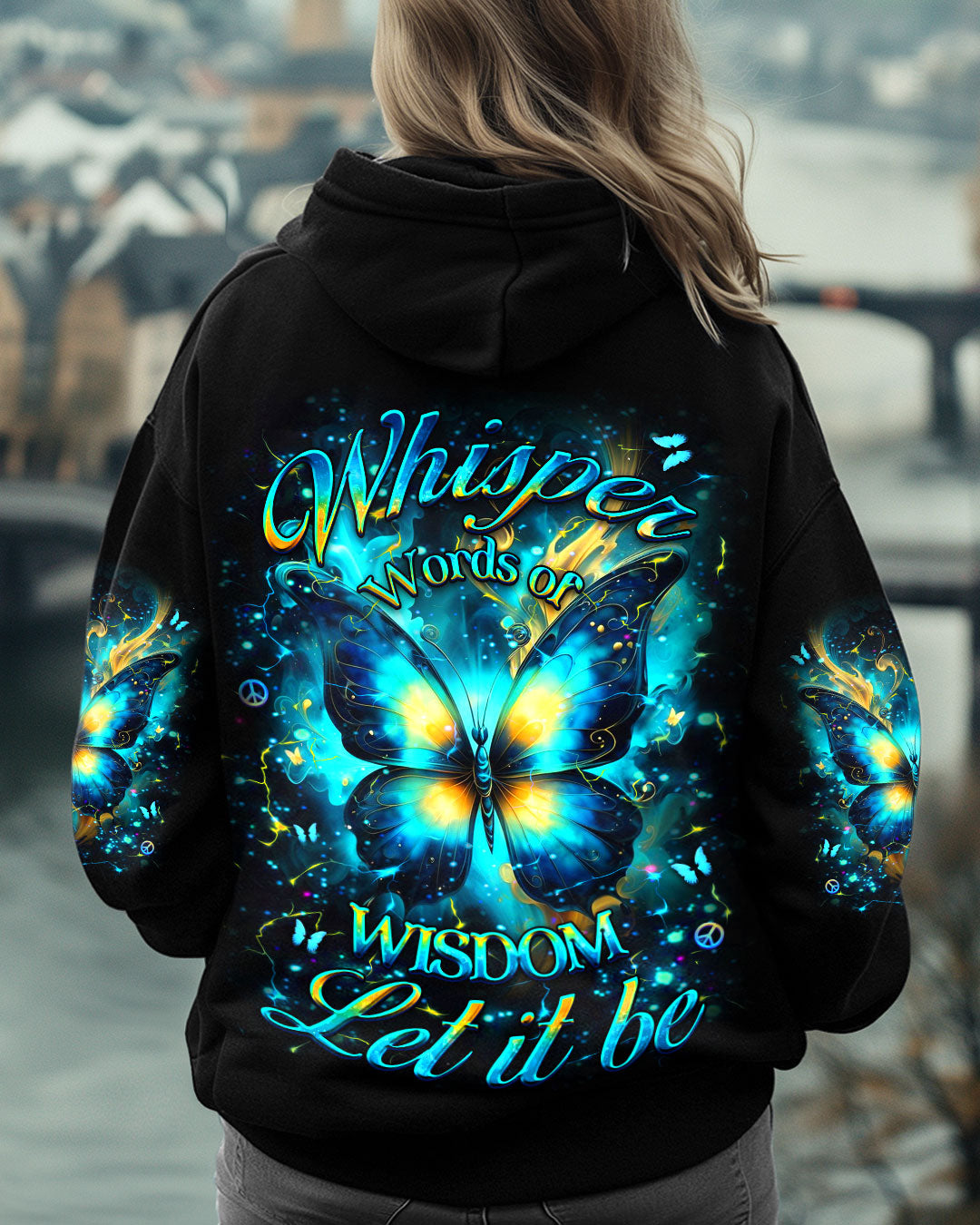 Whisper Words of Wisdom Let It Be Blue Butterfly Hippie Style AOP Shirts _7_ erUSO