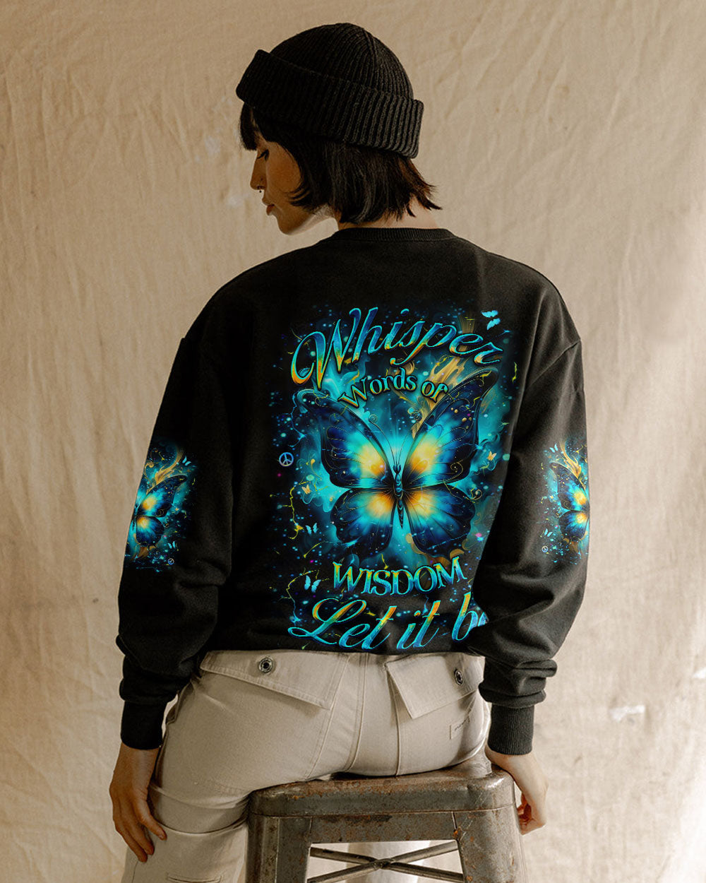 Whisper Words of Wisdom Let It Be Blue Butterfly Hippie Style AOP Shirts _9_ ooqhQ