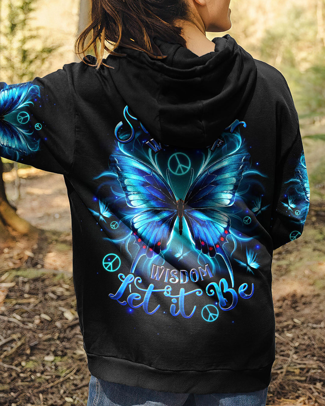 Whisper Words of Wisdom Let It Be Blue Butterfly Inspirational Graphic AOP Shirts _12_ IifmC