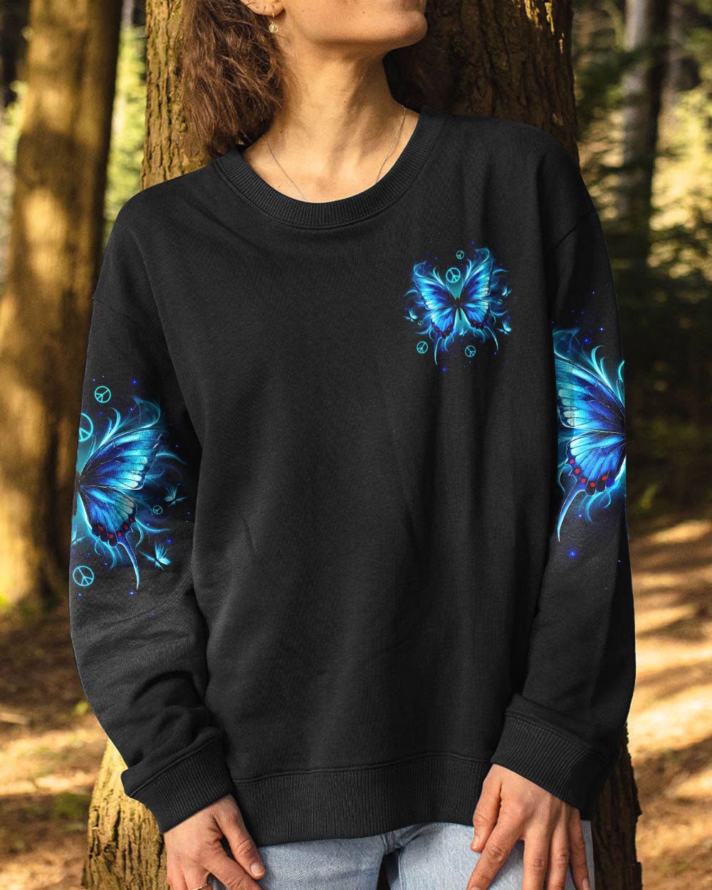 Whisper Words of Wisdom Let It Be Blue Butterfly Inspirational Graphic AOP Shirts _6_ NWWy5