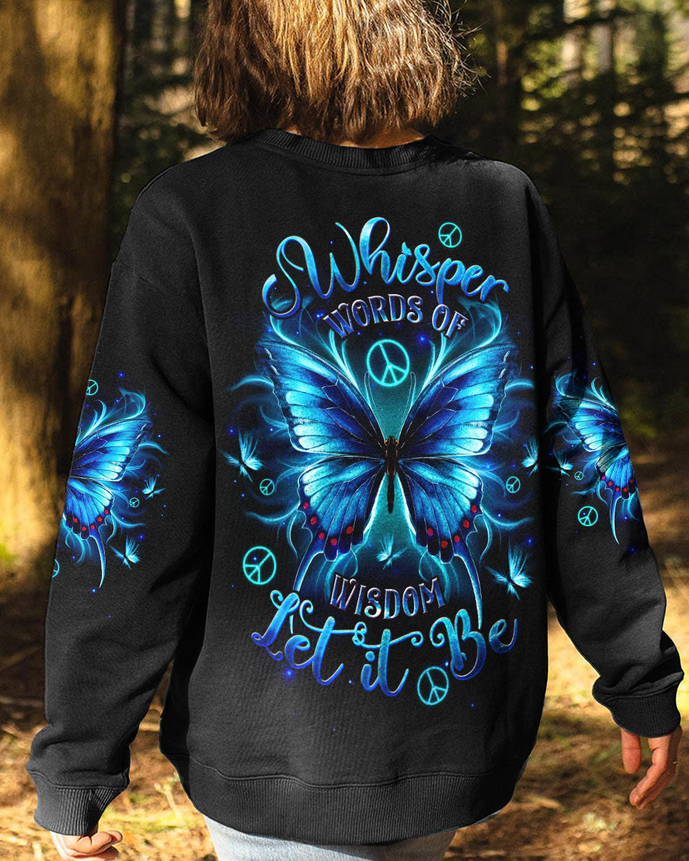 Whisper Words of Wisdom Let It Be Blue Butterfly Inspirational Graphic AOP Shirts _7_ j2rni