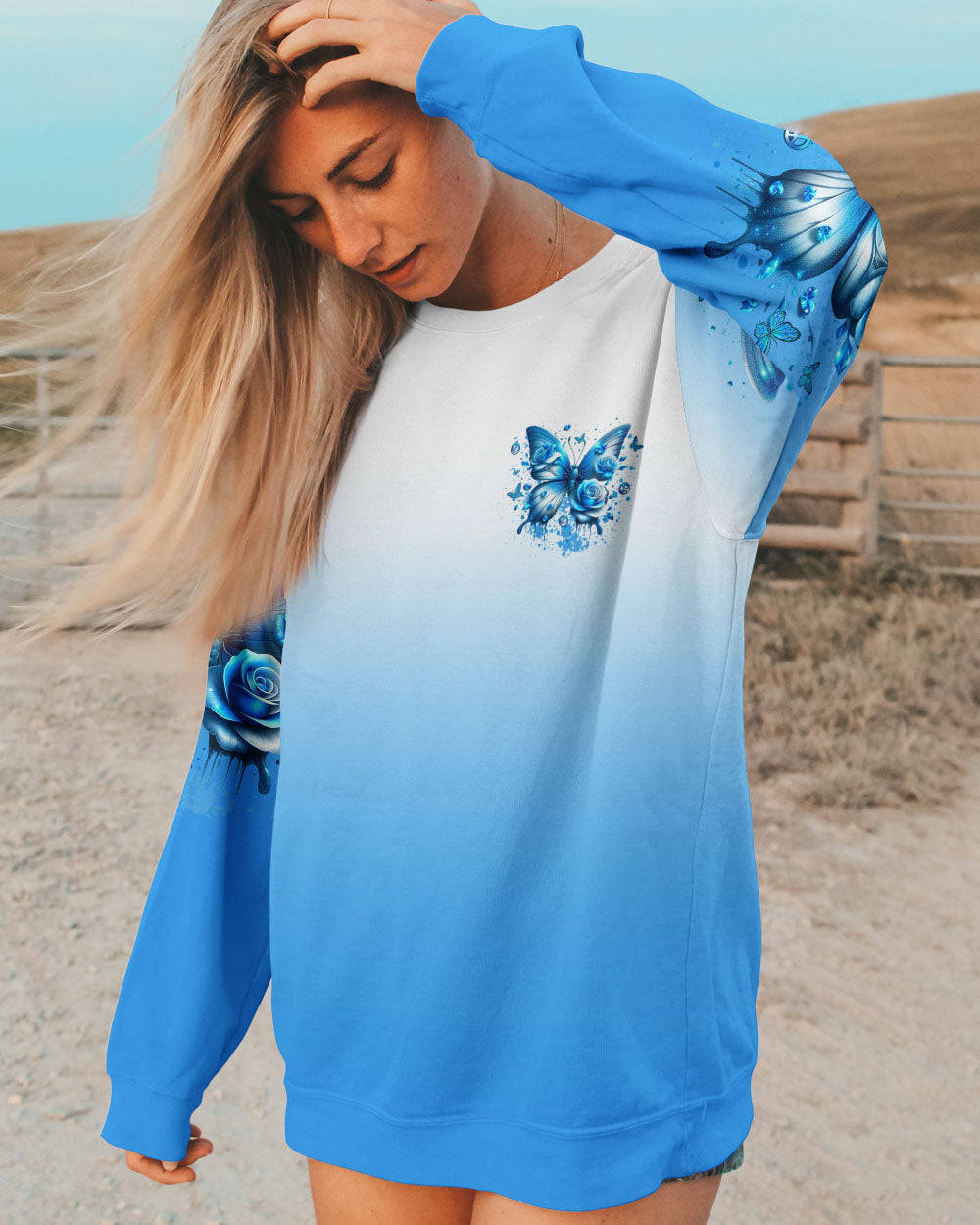 Whisper Words of Wisdom Let It Be Blue Butterfly and Rose Inspirational Wisdom AOP Shirts _9_ ZwAix