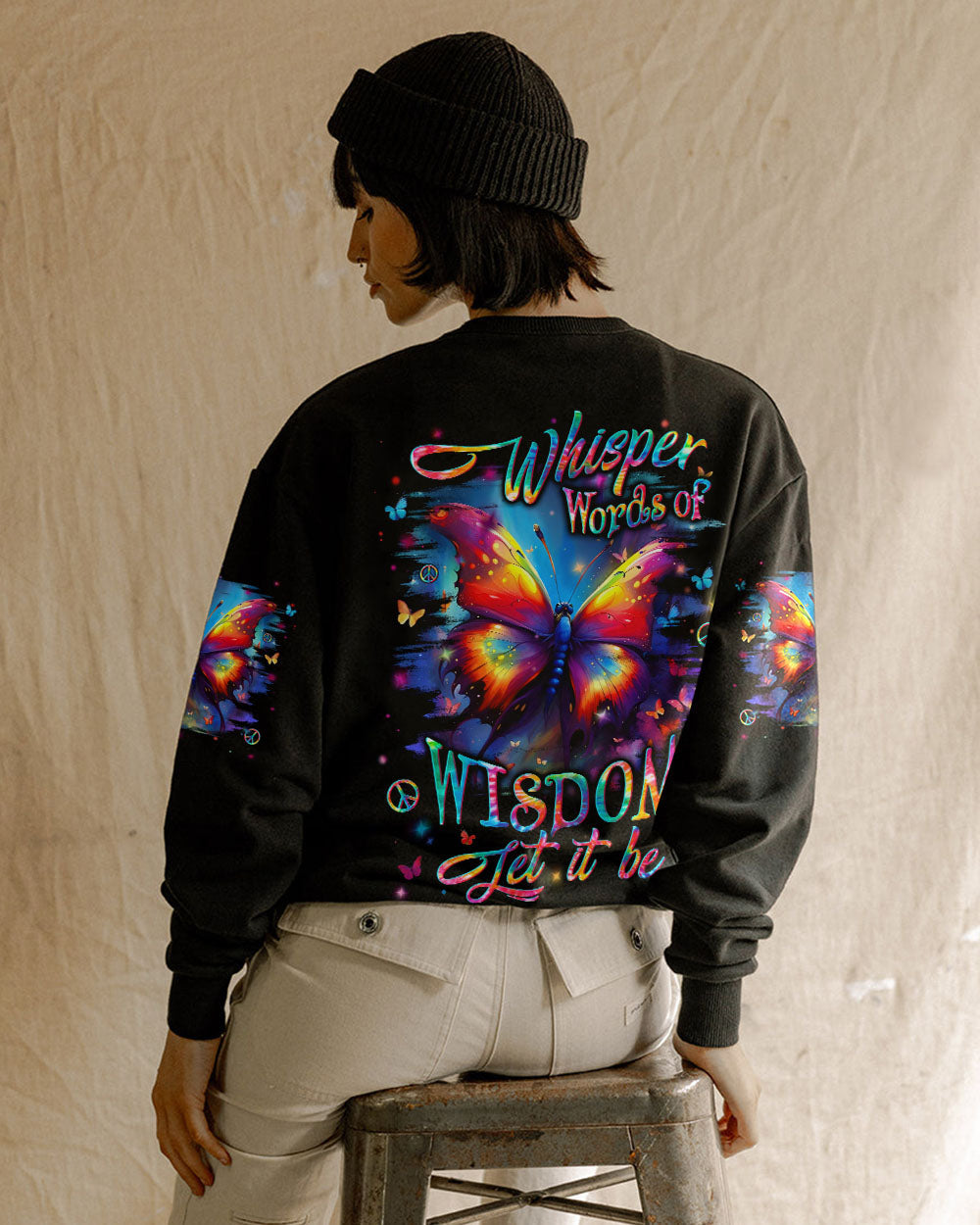 Whisper Words of Wisdom Let It Be Colorful Butterfly Peace Design AOP Shirts _3_ Qd7RZ