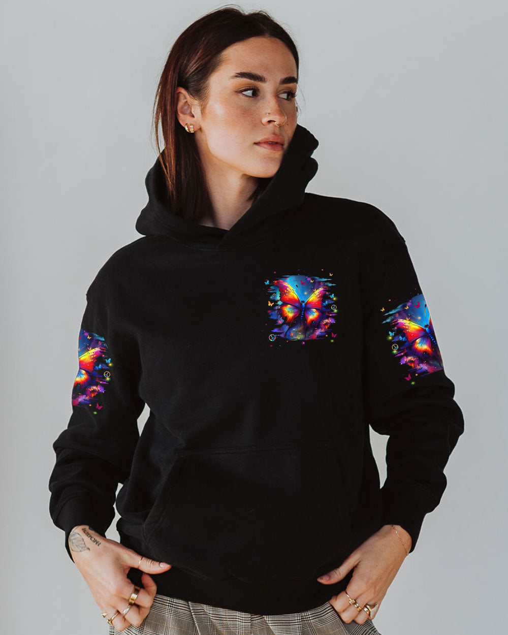 Whisper Words of Wisdom Let It Be Colorful Butterfly Peace Design AOP Shirts _4_ MZc8Y
