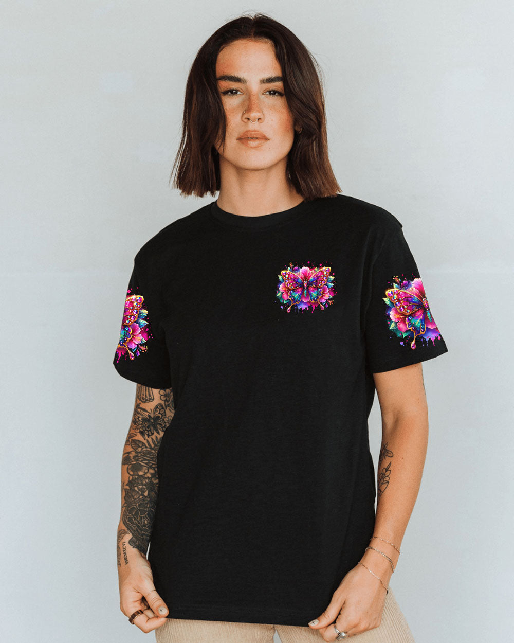 Whisper Words of Wisdom Let It Be Colorful Butterfly Vibrant Quote Graphic AOP Shirt _2_ wYGhw