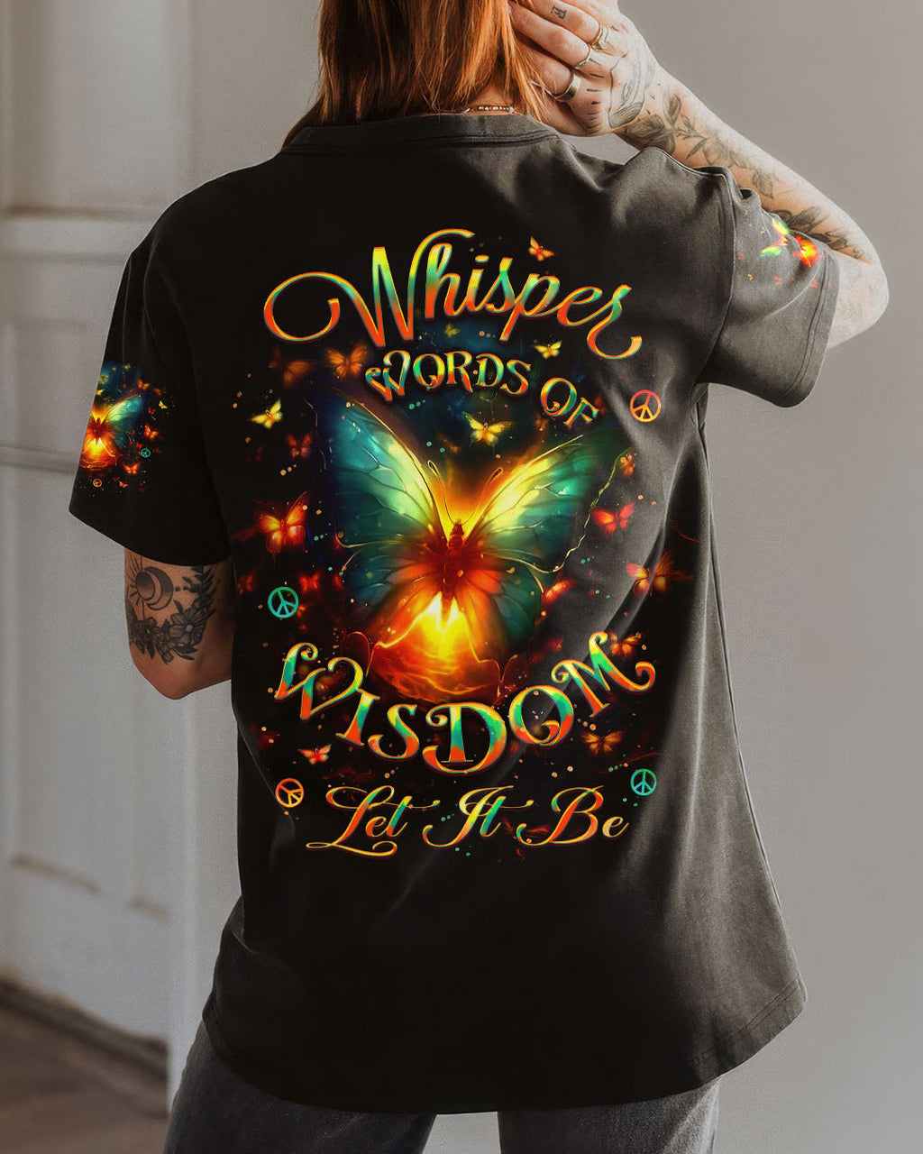 Whisper Words of Wisdom Let It Be Glowing Butterfly Inspirational AOP Shirts _1_ wNat8