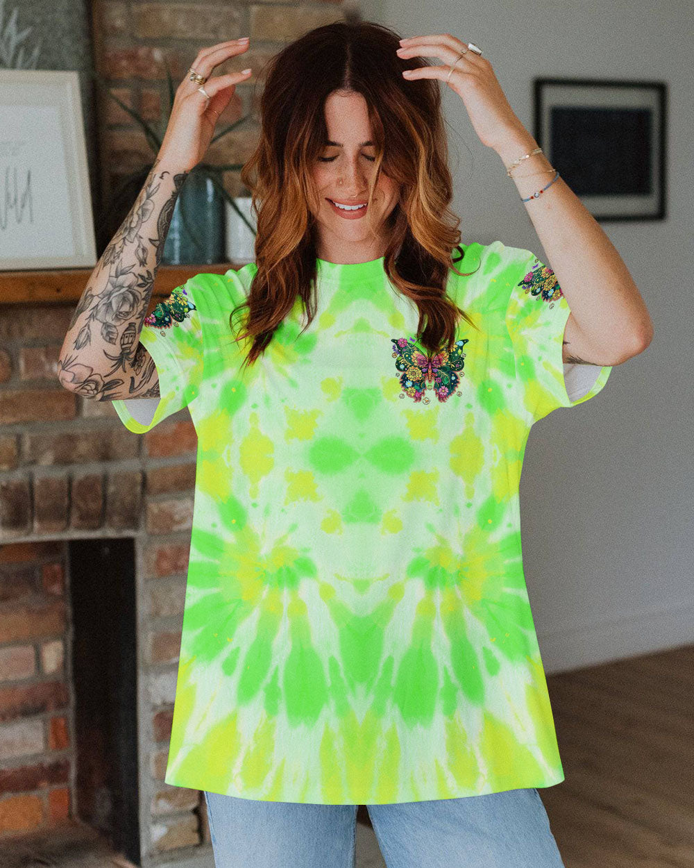 Whisper Words of Wisdom Let It Be Green Tie Dye Floral Butterfly Peace AOP Shirts _10_ 7mSKG