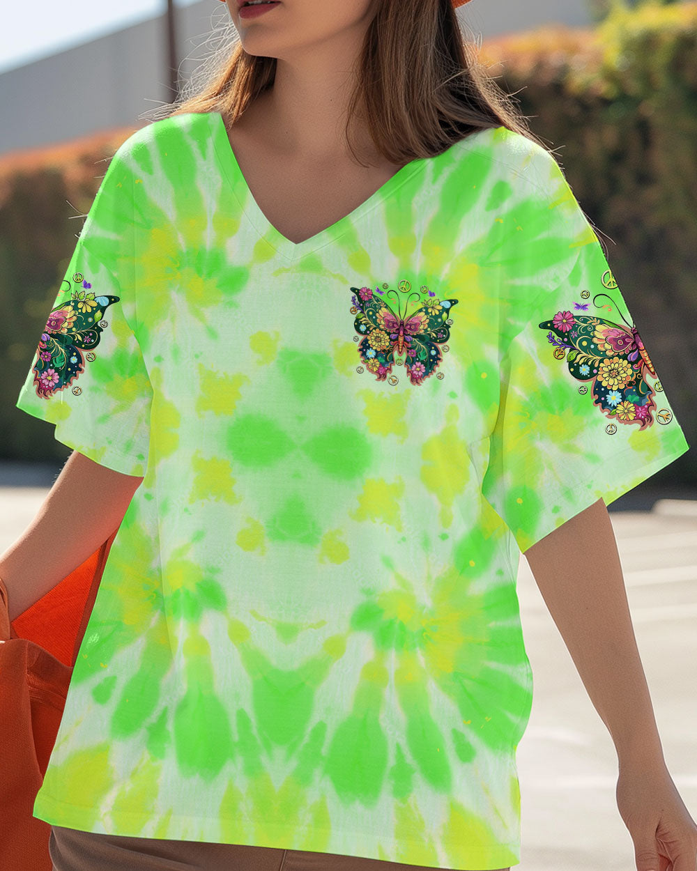 Whisper Words of Wisdom Let It Be Green Tie Dye Floral Butterfly Peace AOP Shirts _12_ p8KXm