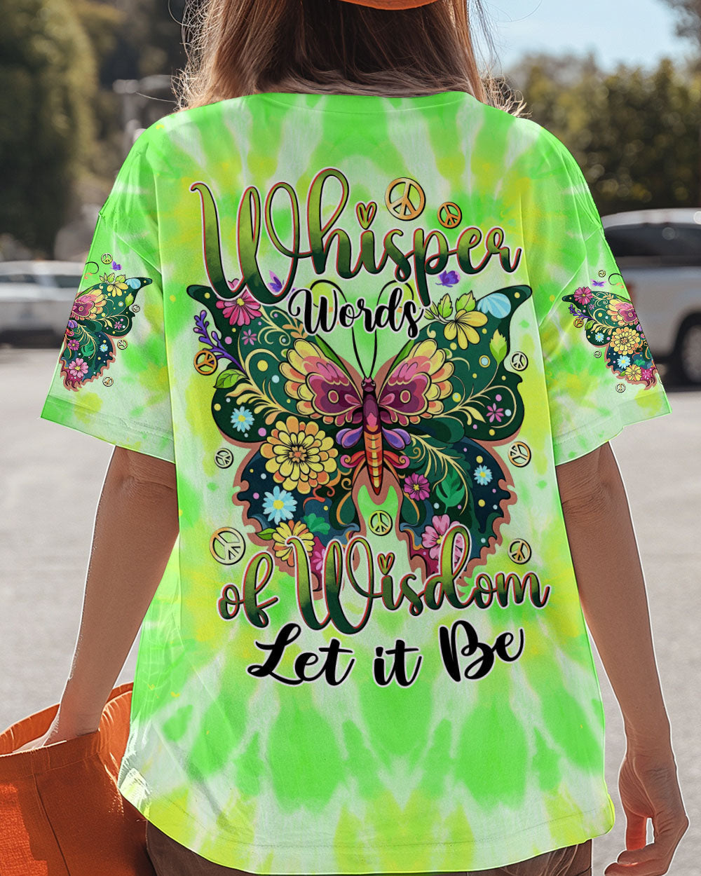 Whisper Words of Wisdom Let It Be Green Tie Dye Floral Butterfly Peace AOP Shirts _13_ yHBY8