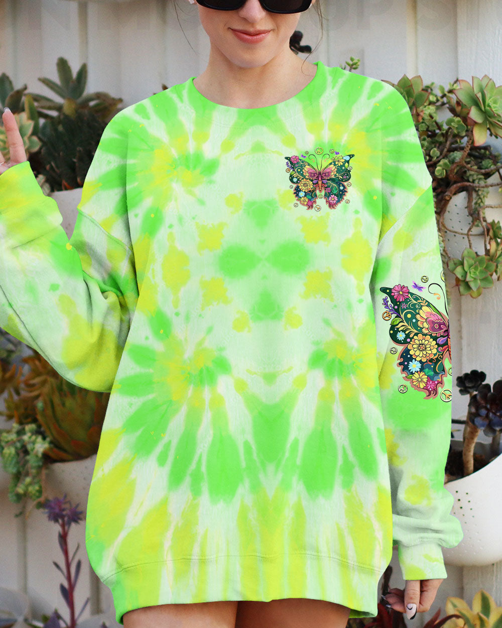 Whisper Words of Wisdom Let It Be Green Tie Dye Floral Butterfly Peace AOP Shirts _2_ YSaDM