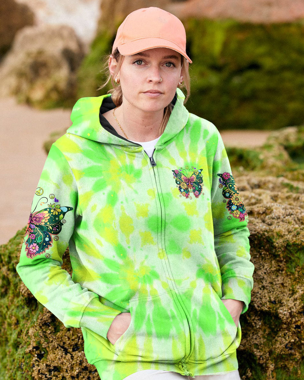 Whisper Words of Wisdom Let It Be Green Tie Dye Floral Butterfly Peace AOP Shirts _4_ VMIu9